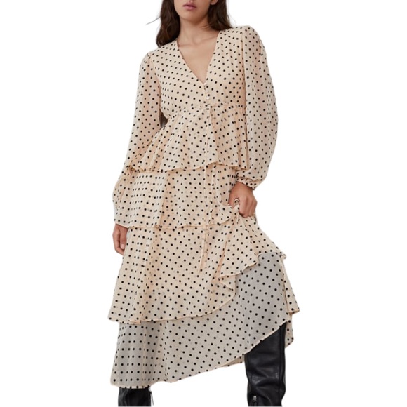 ZARA Polka Dot Tiered Maxi Dress. Size XS - Picture 5 of 16